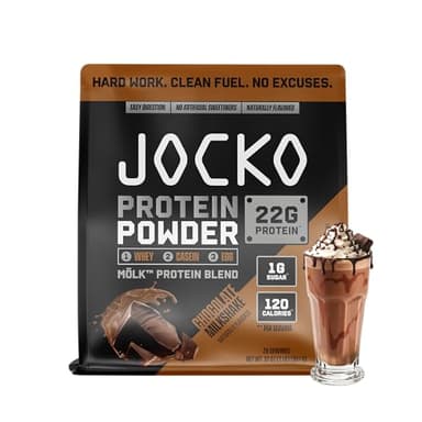 Jocko Fuel Whey Protein Powder, Chocolate Milkshake, 22g Protein, Digestive Enzymes + Probiotic Blend, No Sugar Added, with Essential Amino Acids + Electrolyte Minerals, 26 Servings