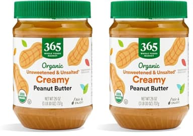 365 by Whole Foods Market, Organic Creamy Peanut Butter, Unsweetened & Unsalted, Stir and Enjoy, 26 Ounce (Pack of 2)