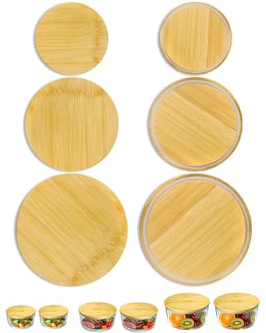 TERESRY Replacement Wooden Lids for Pyrex, Anchor Hocking Glass Containers 7200 * 2 7201-PC*2 7402-PC*2, Bamboo Lids for Pyrex 2Cup 4Cup 7Cup Glass Bowls, Bowl Covers 6 Pack