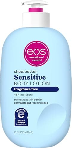 eos Shea Better Sensitive Skin Body Lotion, 48-Hour Moisture Skin Care, For Dry Skin, Fragrance Free Body Lotion, Eczema Lotion, Vegan, 16 fl oz (Packaging may vary)