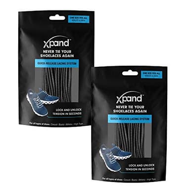 Xpand Round No Tie Shoelaces - Elastic Lacing System - One Size Fits All Adults and Kids Shoes (Pack of 2)