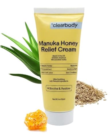 Clearbody Organics Manuka Honey Cream for Eczema & Dry Skin - Manuka Honey Ointment - Colloidal Oatmeal, Aloe & Natural Ingredients - Fast Relief Lotion for Reactive Skin - No Greasy Residue - 1 oz