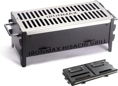 IRONMAX Portable Folding Hibachi Grill, Heavy Duty Charcoal & Wood-Burning Campfire Grill for Outdoor Cooking, Camping Yakitori, Patio & Backyard - 16" x 7.5" x 6.5"