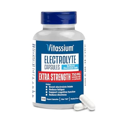 Vitassium Extra Strength Electrolyte Capsules, 750mg of Sodium for The Management of POTS and High Sodium Diets, Unflavored, 100 Salt Pills (Size 00)