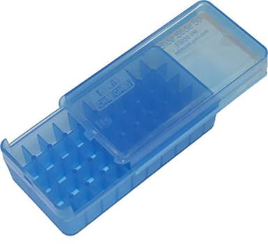 MTM Case-Gard P50SS-9M-24 Side Slide Ammo Box, 50 Round 9mm Luger 380 ACP 30 Luger 30 S Carry 32 S&W 9mm Makarov, USA Made, Clear Blue