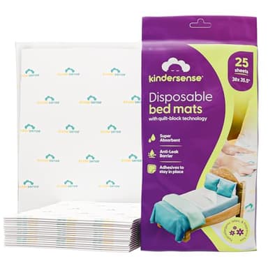 KinderSense® Ultra Absorbent Disposable Bed Pads for Potty Training 36" x 30" (25 Count) - Bedwetting Mat & Mattress Protector - Incontinence Pads with Adhesive Leakproof | Alt. to Training Pants