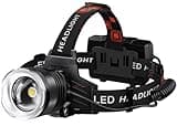AMAKER LED Rechargeable Headlamp, 900000 Lumens Super Bright with 5 Modes & IPX7 Level Waterproof USB Rechargeable Zoom Headlight, 90° Adjustable for Outdoor Camping, Running, Cycling, Climbing