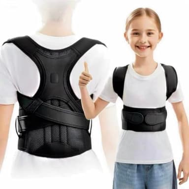 Back Brace Posture Corrector for Kids Teenagers Women, Adjustable Upper Back Straightener Lumbar Support Belt for Student Boys Girls Hunchback Scoliosis Pain Relief Spine Corrector (Black, Small)