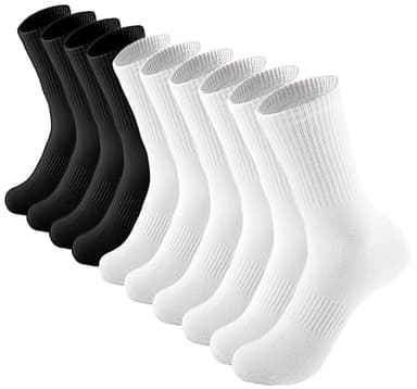ACCFOD 9-11 Crew Socks for Women White Black Cotton Socks Running Arch Support Long High Tall Socks