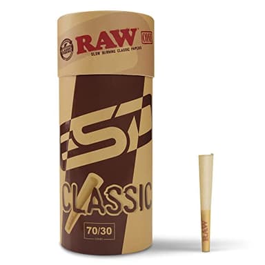 RAW Dogwalker Cones 70/30 Size Prerolls | 102 Pack | Small Sized Rolling Paper Cones - Shorter than 1 1/4 - for Quick Smoking Sessions