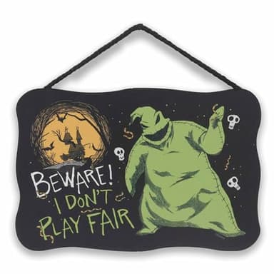 Disney The Nightmare Before Christmas Oogie Boogie Beware Hanging Wood Wall Decor - Funny Oogie Boogie Sign for Halloween