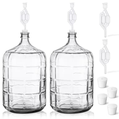 Ziliny 2 Pieces 5 Gallon Glass Carboy, 5 Gallon Glass Water Jug with Drilled & Undrilled Silicone Stoppers and Airlock Fermenting Jug Fermentation Jar Clear Beer Carboy for Beer Wine Making (Clear)