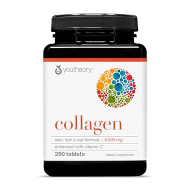 Youtheory Advanced Collagen - 6,000 mg Hydrolyzed Collagen Peptides - Includes Antioxidants & Contains Vitamin C - Hair Growth, Nails, Joint Health & Bone Support* - 290 Tablets (48-Day Supply)