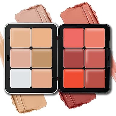 HOSAILY 12 Colors Cream Blush Palette, Color Correcting Concealer Foundation Palette, Long Wearing Smudge Proof Blendable Matte Finish Blush Powder Highlighter and Cream Contour Palette Makeup (01)