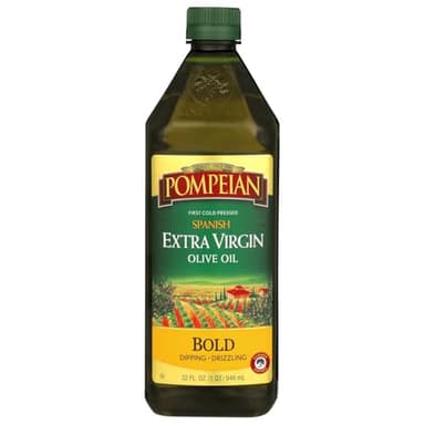 Pompeian Bold Spanish Extra Virgin Olive Oil - 32 fl oz - First Cold Pressed Olive Oil for Cooking - Single Origin - Bold Taste for Dipping and Drizzling