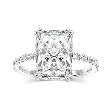 PAFIDDY 4.5 Carat Radiant Cut Lab Created Moissanite Engagement Ring for Women, D Color VVS1 Sterling Silver Promise Ring with Pavé Band (4.5CT(Silver), 6)