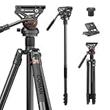 COMAN Fluid Head Tripod for DSLR Camcorder,Camera Monopod Tripod 360° Pan&+90°/-70° Tilt,New Q6 Fluid Head Aluminum Alloy QR Plate Compatible with DJI RS Gimbal Manfrotto Max Load 17.6lb