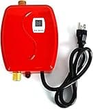 Electric 110 Volt Mini Instant Hot Water Heater - Instant Inline Water Heater Under Sink on Demand with LCD Digital Display for Kitchen Sink Faucet(Red)