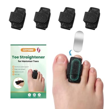 CEYOME Hammer Toe Straightener for Men & Women - 4 Pack Soft & Breathable Toe Splints for Hammer, Bent & Curled Toes - Hammer Toe Corrector & Wrap for Walking, Running & Rest (Black)