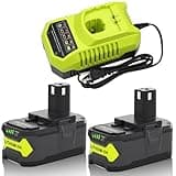 2 Packs 6000mAh P108 Battery Replacement for Ryobi 18V Battery and Charger Combo Compatible with Ryobi 18 Volt Lithium Battery P108 P107 P105 P104 P103 P102 P190 PBP005 PBP006 PBP003 PBP002(Green)