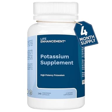 Life Enhancement High Potency 1020 mg Potassium Supplement for Muscle, Brain & Bone Health - No Additives High Absorption Elemental Potassium Supplement, Made in USA (240 Capsules – 120 Servings)