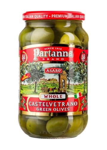 Partanna Whole Castelvetrano Olives - Authentic Sicilian - Premium Handpicked - Snacking-Aperitif-Cooking-Baking-Heart-Healthy- Keto & Paleo- Product Of Italy - 19 oz Jar