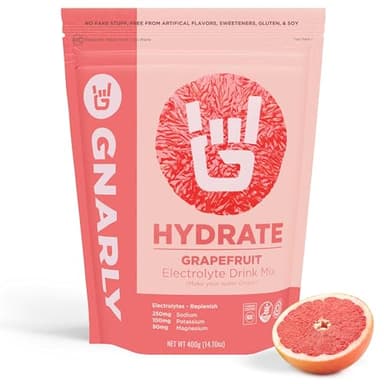 Gnarly Nutrition Hydrate Electrolyte Powder – Ruby Red Grapefruit Exercise Hydration Drink Mix – NSF Contents Certified – Electrolyte Solution, Performance & Recovery – Ruby Red Grapefruit, 14.10 oz