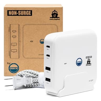 Cruise Approved Power Strip (incl Royal Caribbean, Disney, MSC, Celebrity) - Non Surge USB Charger [2 USB, 2 USB-C] 4 Port Charging, 3.8ft Cord for iPhone, iPad, Laptops, More - Cruise Ship Essentials