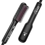 MiroPure Hair Straightener Brush with Plasma Technique, Ceramic Straightening Brush with 16 Temp Settings 30s Fast Heating, Hair Straightener Comb for Women with LED Display & Dual Voltage, Black