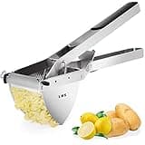 LHS Stainless Steel Potato Ricer and Masher, Heavy Duty Commercial Food Masher, Ergonomic Comfort Grip, Extra Large Capacity, Dishwasher Safe (Black)