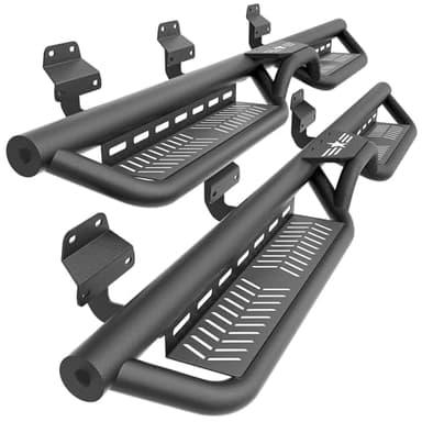 SOENBOO Running Board Side Steps SuperCrew Cab Compatible for 2015-2026 Ford F150 & 2017-2026 Ford F250 F350 Super Duty Crew Cab, Two Stairs Design Side Rails Nerf Bar (Black-Star Logo)