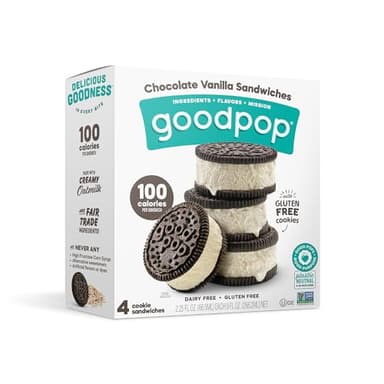 GoodPop - Dairy Free Chocolate Vanilla Sandwiches - Non-GMO, Gluten Free, 4 Count