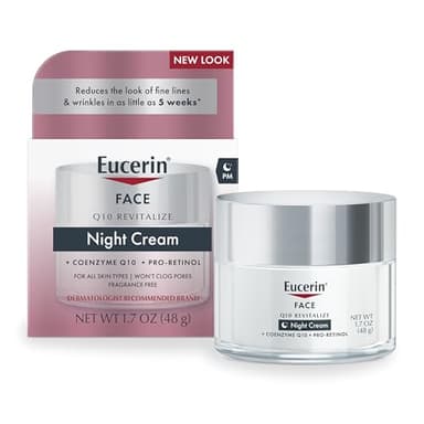 Eucerin Q10 Anti-Wrinkle Night Cream + Pro-Retinol, Facial Cream for Sensitive Skin, 1.7 Oz Jar