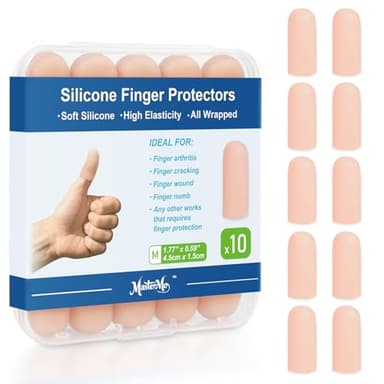 Gel Finger Cots Protectors, Silicone Fingers Covers Bandages Caps Sleeves for Fingertip Thumb Protection, Ideal for Trigger, Arthritis, Cracking, Blisters, Callus, Hangnail & Pain Relief (Nude, M, 10PCS)