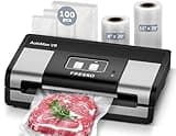 Fully Automatic Vacuum Sealer-Effortless Operation, 95Kpa Powerful Food Vacuum Sealer Machine with 2 Rolls Bag & 100 Pcs Precut Bags, Dry & Wet/Bag Cutter/External Vacuum, Silver Black