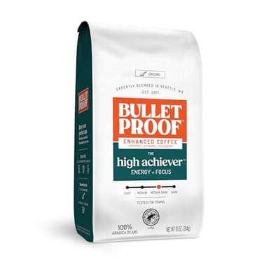 Bulletproof High Achiever Mushroom Coffee Grounds with Lion's Mane, B Vitamins & Adaptogens, Energy and Focus, Medium-Dark Roast, 10 oz