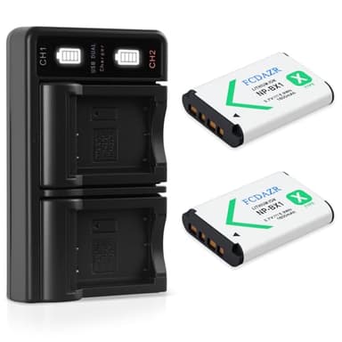 FCDAZR NP-BX1 Battery (2 Pack) and Dual USB Charger for Sony NP-BX1/M8, ZV-1, ZV-1F, ZV-1 II, Cyber-Shot DSC-HX80, HX90V, HX95, HX99, HX350, RX1, RX1R II, RX100 (II/III/IV/V/VA/VI/VII), AS300