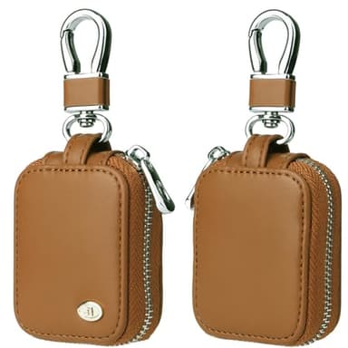 Fofvccv Earbud Case, Headphone Storage Case for AirPods 4/1/2/3/Pro 2, PU Leather Zipper Carrying Pouch Earbuds Bag with Keychain for Wireless Earphones, Wired Headphone & USB Cable - EJB 1 PCS Brown