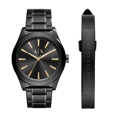 Armani Exchange A｜X Men's Black Stainless Steel Watch & Bracelet Gift Set (Model: AX7102)