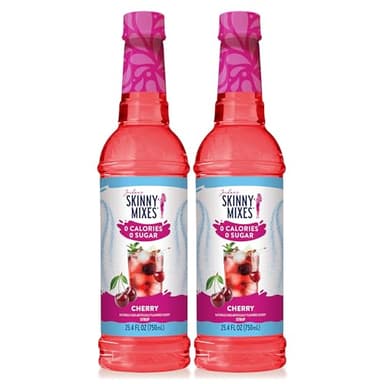 Jordan's Skinny Mixes Sugar Free Syrup, Cherry Flavor, Fruit Flavored Water Enhancer, Drink Mix for Iced Tea, Lemonade, Drinks, Low Calorie Water Flavoring, Dairy & Gluten Free, Kosher, 25.4 Fl Oz, 2 Pack