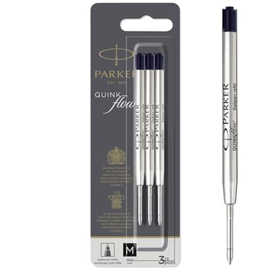 Parker QUINKflow Ballpoint Pen Ink Refills, Medium Tip, Black, 3 Count - For Everyday Writing