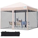 Quictent 8'x8’ Pop up Screened Canopy Tent with Mosquito Netting, Portable Easy up Outdoor Screen House Shelter for Patio, Camping and Picnic, Includes Wheeled Carry Bag (Tan)