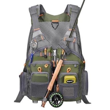 Gonex Fly Fishing Vest for Men Women, Comfortable Adjustable Fishing Vest with Multi-Pockets Reflective Stripes, Green+Gray