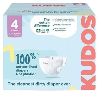 Kudos Chlorine Free Premium Diapers, Cotton-Lined, Size 4, 26 * 2=52 Count, 21-32 lbs