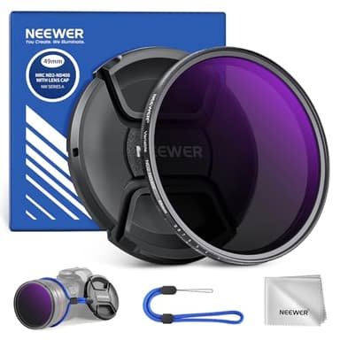 NEEWER 49mm ND2-400 (1-9 Stops) Variable ND Filter with Lens Cap, Lanyard, Cleaning Cloth, Precise Neutral Density Adjustment, Fingerprint & Scratch Resistant Multicoated Optical Glass