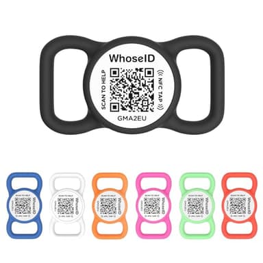 WhoseID QR Code Dog Tag with NFC, Personalized Pet ID Tag, Silicone Dog ID Tag, Modifiable Pet Online Profile, Multiple Emergency Contact, Scan QR Code Send GPS Location Email (Small, Black&White)