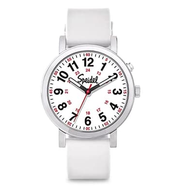 Speidel Glow Scrub Watch™, Electroluminescent Nurse Doctors Medical Professionals Students Men Women Unisex Easy Read Dial Military Time Second Hand, Silicone Band, Water Resistant-White