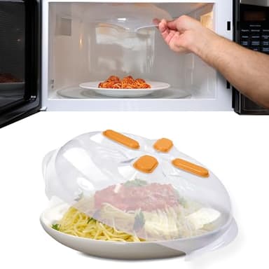 HOVER COVER Magnetic Microwave Cover for Food | Clear Microwave Splatter Cover | Microwave Plate Cover with Steam Vents | Food Grade Dish Cover | BPA-Free | Dishwasher Safe | Orange