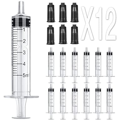 5ml Syringe Without Needle - 5 ml Small Plastic Syringes Sterile Individually Packed with Cap for Lab Medicine Student Measuring Liquid and Pet Dog Cat Baby Feeding Oral Colostrum ( 12 Pack 5cc /ml )