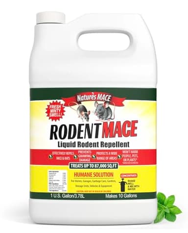 Nature's Mace Rodent Repellent, Mouse Repellent, for Indoors, Outdoors, Keep Mice Out of Attic, Rv, Car, Home, Garage, Safe to Use Around People, Pets, Plants (Rodent 1 Gallon Concentrate)